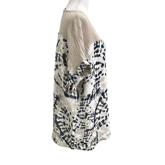 Lungo L’arno 100% Linen Abstract Animal Print Short Sleeve Top Blouse size XL - Picture 5 of 8
